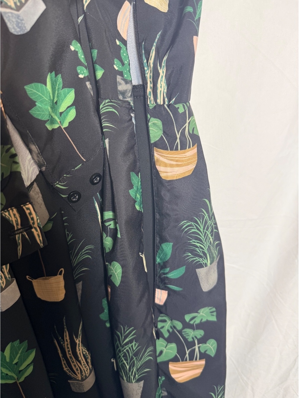 ELOQUII Plant Print Midi Shirt Dress Size 26 Black Button Front Long Sleeve - Picture 6 of 6